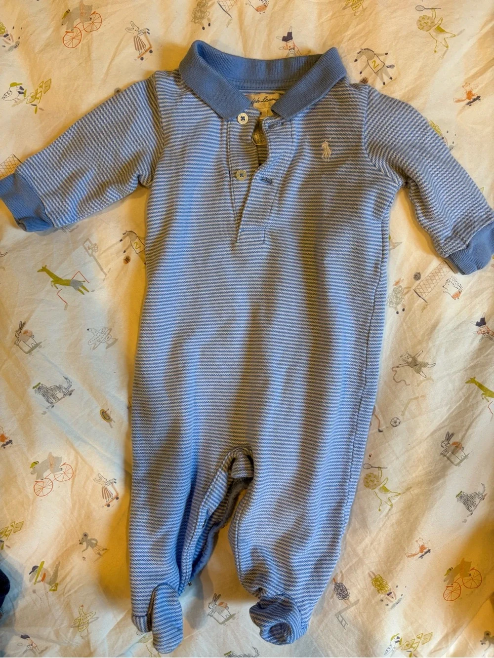 Ralph Lauren Light Blue & White Striped Baby Footie